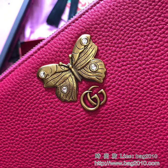GUCCI古馳 歐洲正品原單 鑲鑽蝴蝶 女士手包 499360 玫紅全皮 WTG1531